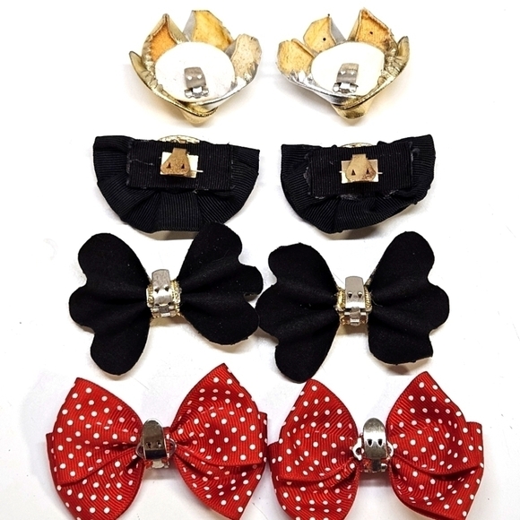 VINTAGE 4 Pairs of Shoe Clips Bows Leather - Picture 6 of 6